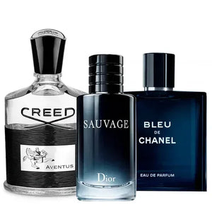 Combo promocional de 3 perfumes Creed AVENTUS, BLEU DE CHANEL y Dior SAUVAGE 100ml