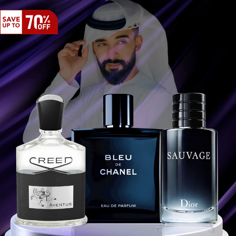 Combo promocional de 3 perfumes Creed AVENTUS, BLEU DE CHANEL y Dior SAUVAGE 100ml